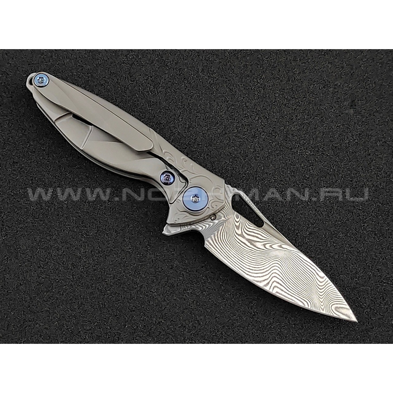 Нож Rike Knife Mini-P Hummingbird plain damasteel, рукоять титан