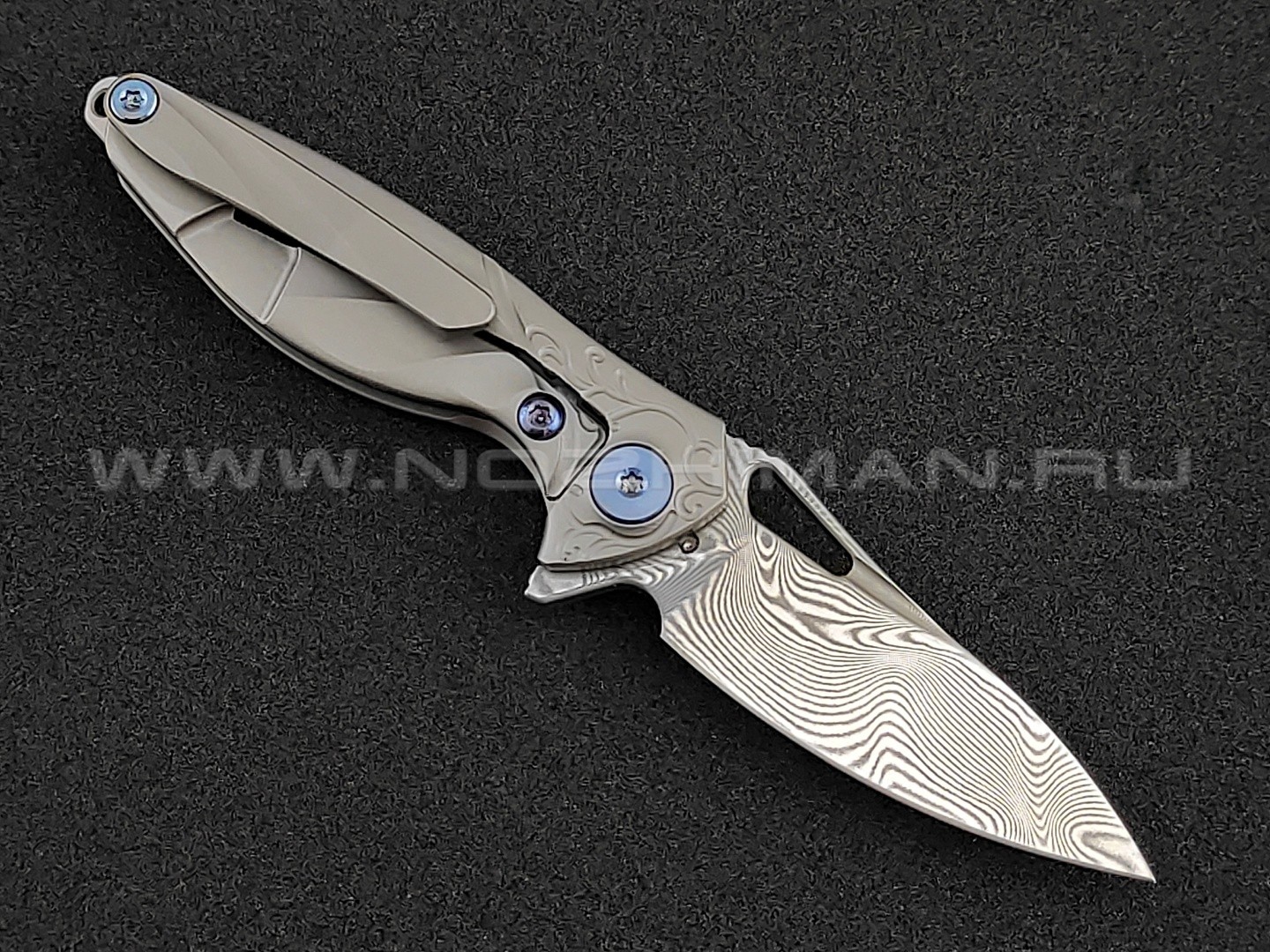 Нож Rike Knife Mini-P Hummingbird plain damasteel, рукоять титан