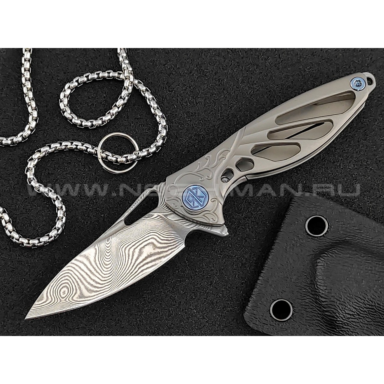 Нож Rike Knife Mini-P Hummingbird plain damasteel, рукоять титан