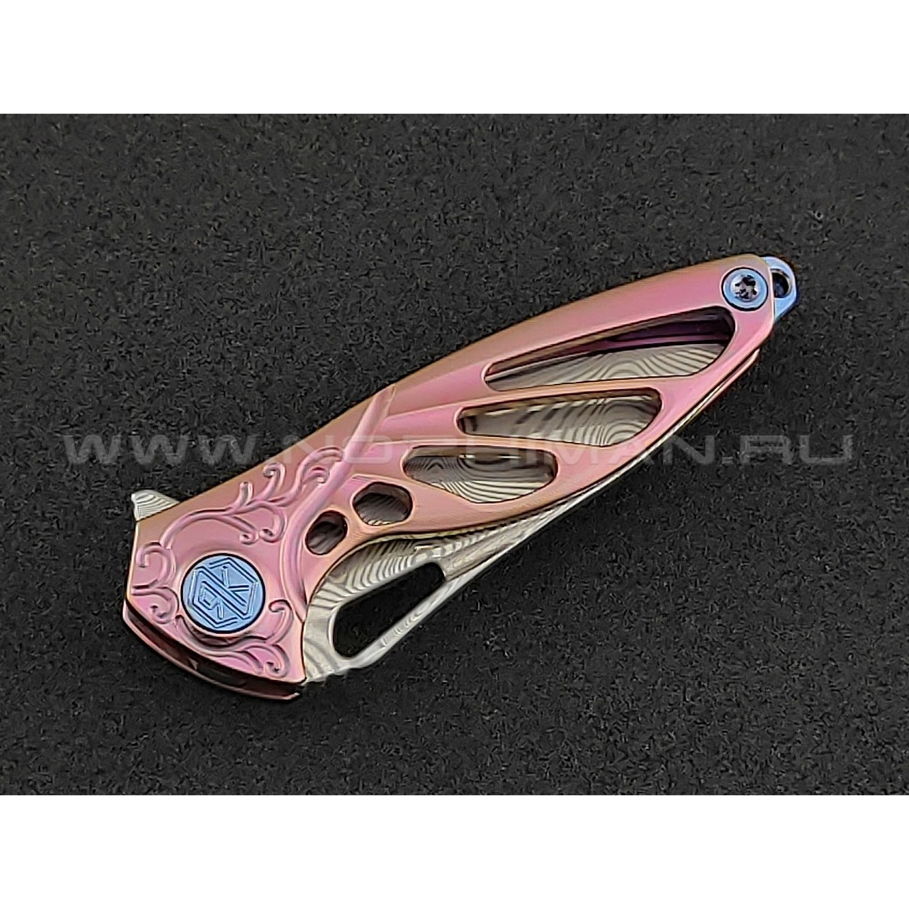 Нож Rike Knife Mini-P Hummingbird pink damasteel, рукоять титан