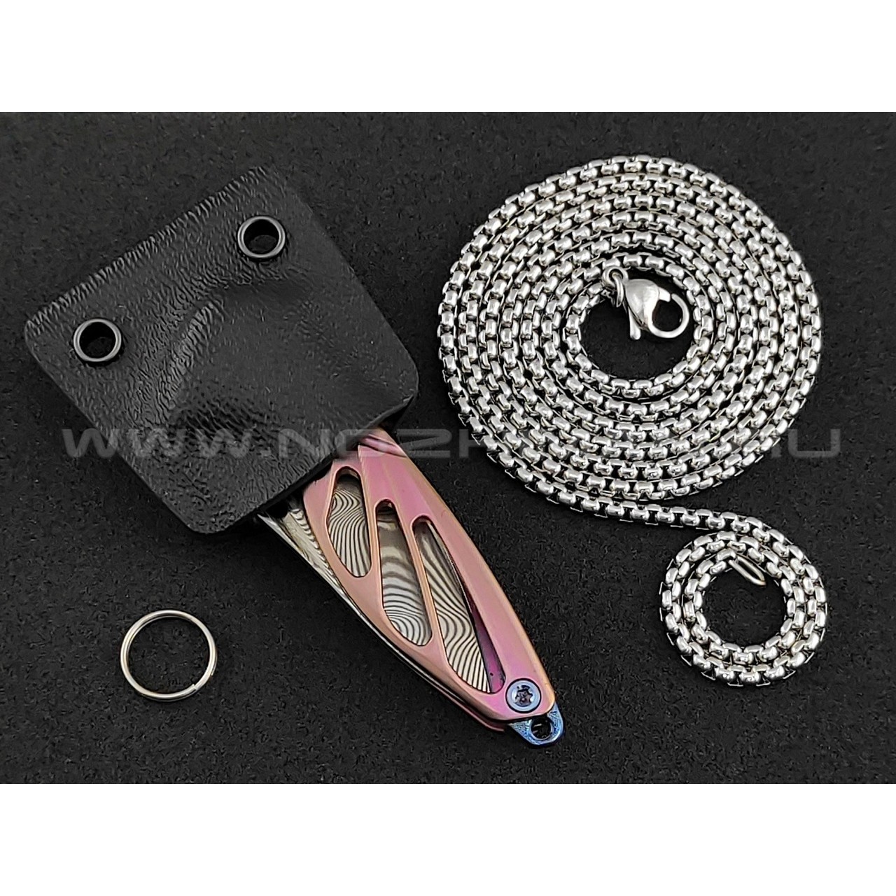 Нож Rike Knife Mini-P Hummingbird pink damasteel, рукоять титан
