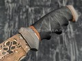 Нож Фартовый 102М11 дамасская сталь с мокумэ-ганэ, рукоять хаотичный карбон, мокумэ-ганэ (Федотов А.В.)