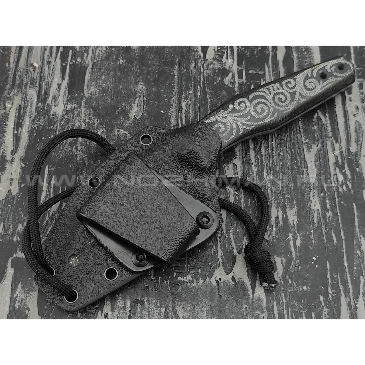 Волчий Век нож "Wharn" Custom Dark Russian Tales сталь PGK WA, рукоять микарта с гравировкой