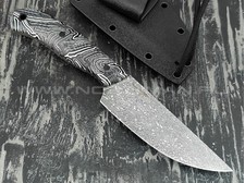 Волчий Век нож "Mark-I" сталь M390 WA дамаскаж, рукоять композит, карбоновые пины