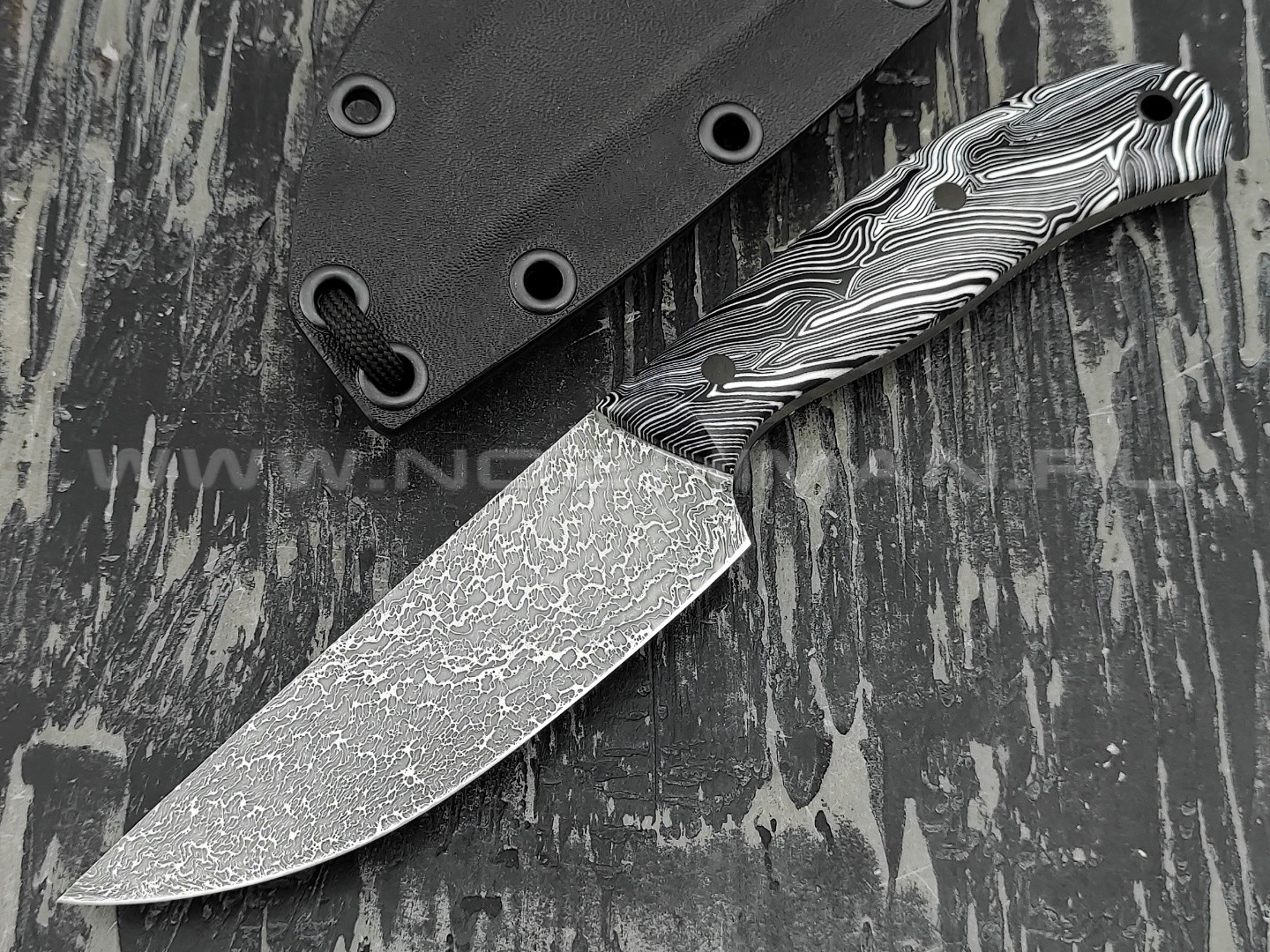 Волчий Век нож "Mark-I" сталь M390 WA дамаскаж, рукоять композит, карбоновые пины