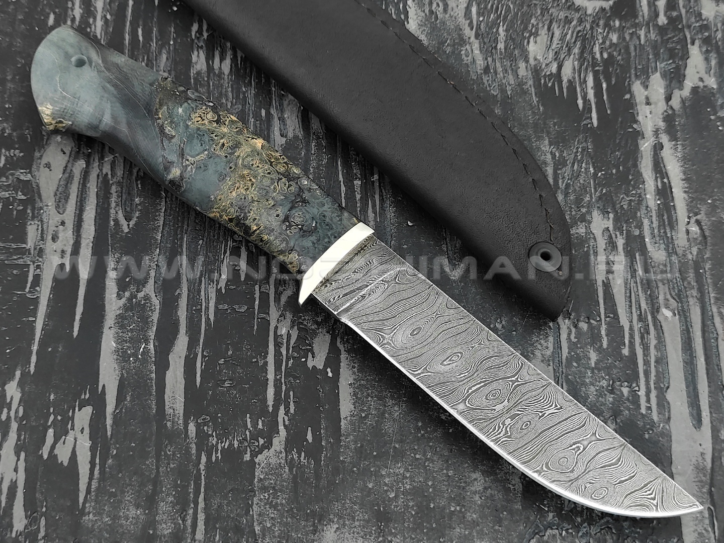 Кузница Коваль нож "Белка" дамасская сталь, рукоять стаб. кап клёна