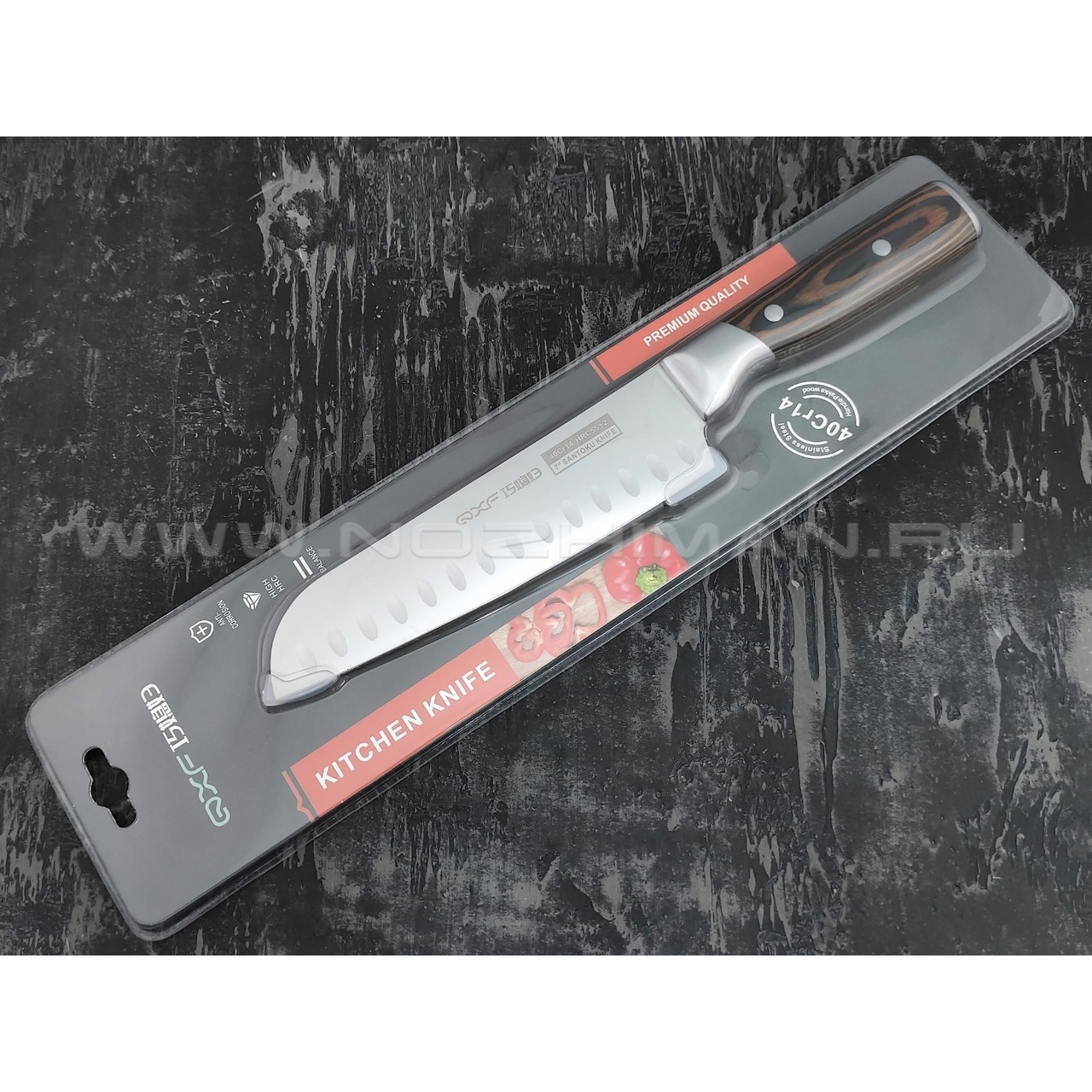 QXF нож Santoku R-4157 сталь 40Cr14, рукоять дерево