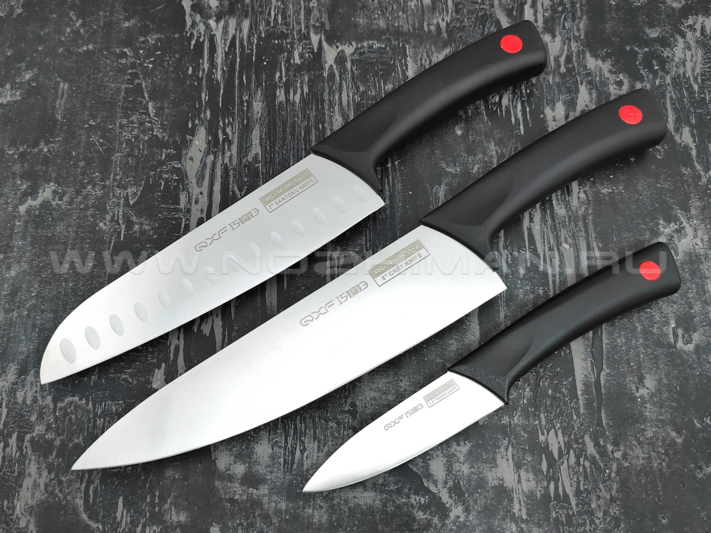 QXF набор из трех кухонных ножей R-43-3 сталь 40Cr14, рукоять ABS