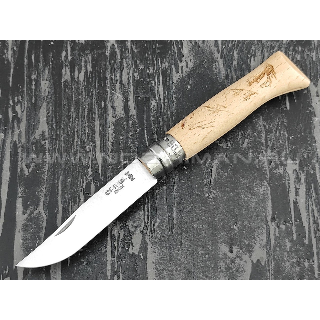 Нож Opinel Engraved №8 002186 Hiking сталь Sandvik 12C27, рукоять бук