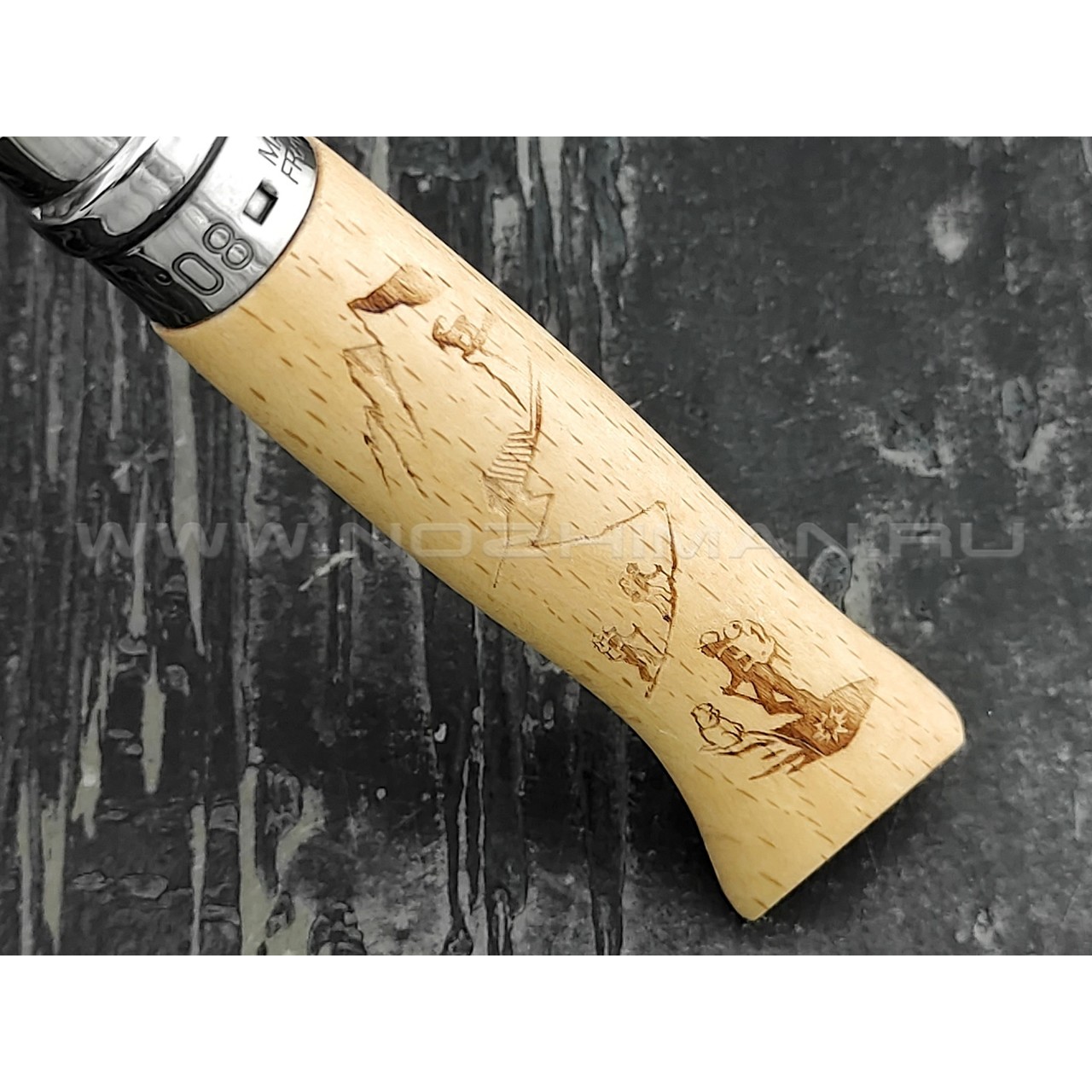 Нож Opinel Engraved №8 002186 Hiking сталь Sandvik 12C27, рукоять бук
