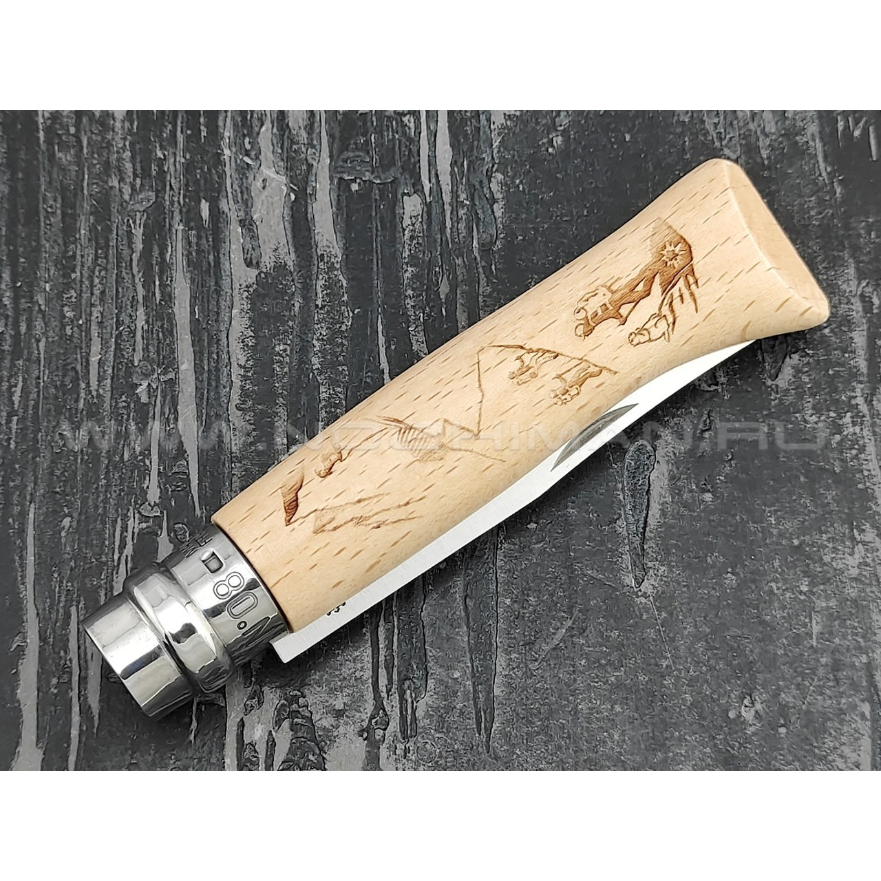 Нож Opinel Engraved №8 002186 Hiking сталь Sandvik 12C27, рукоять бук