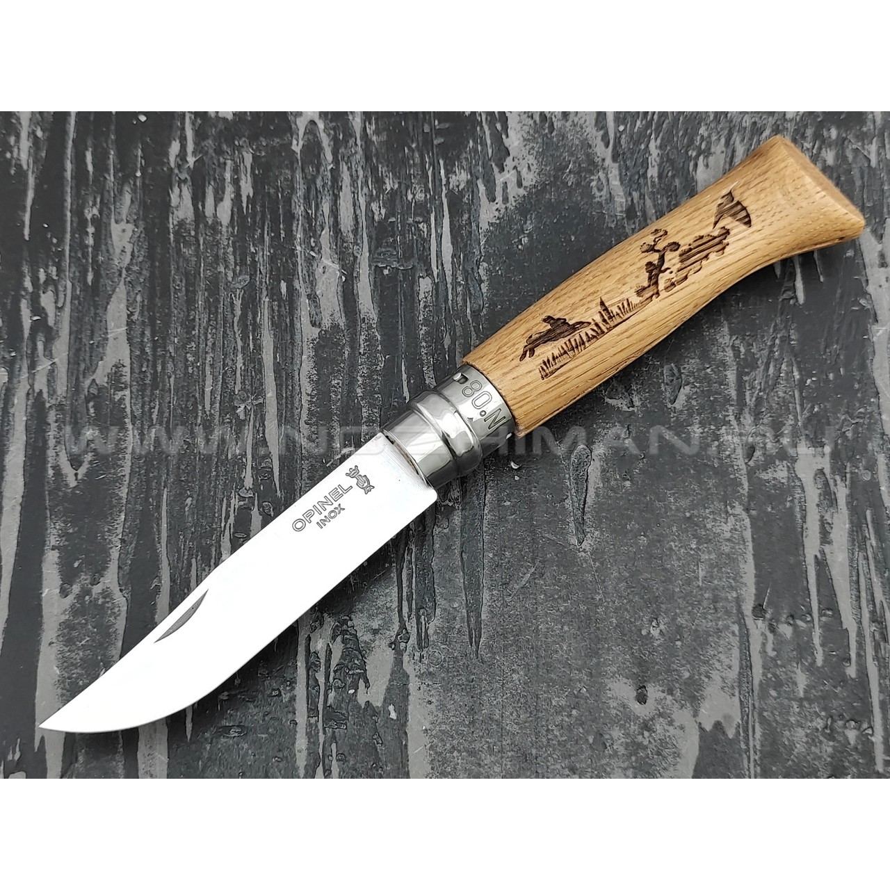 Нож Opinel Engraved №8 002333 Animalia Hare 2019 сталь Sandvik 12C27, рукоять дуб