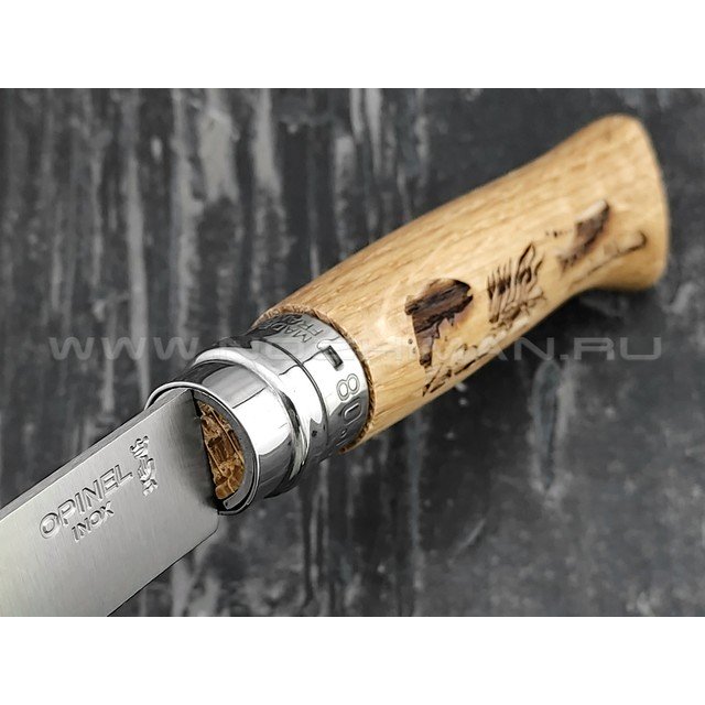 Нож Opinel Engraved №8 002334 Animalia Fish 2019 сталь Sandvik 12C27, рукоять дуб