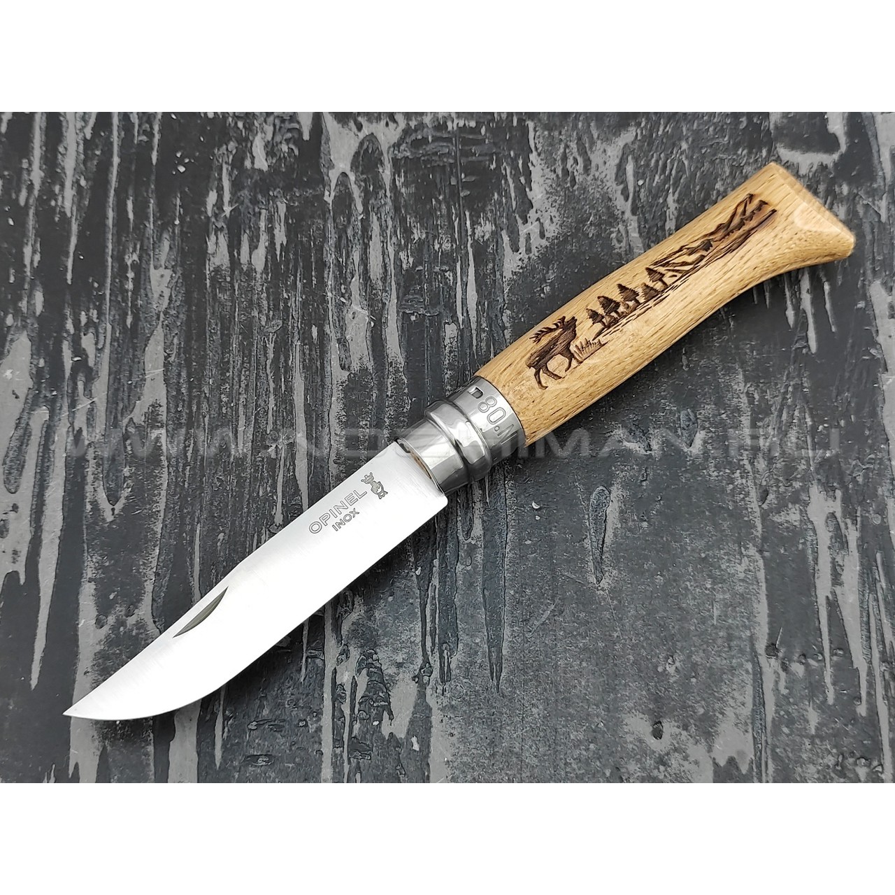 Нож Opinel Engraved №8 002332 Animalia Deer 2019 сталь Sandvik 12C27, рукоять дуб