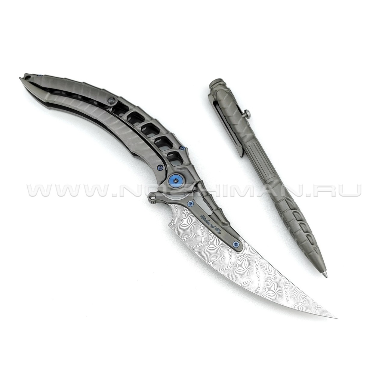 Rike Knife нож Alien4-DG сталь Damasteel, рукоять 6AL4V Titanium