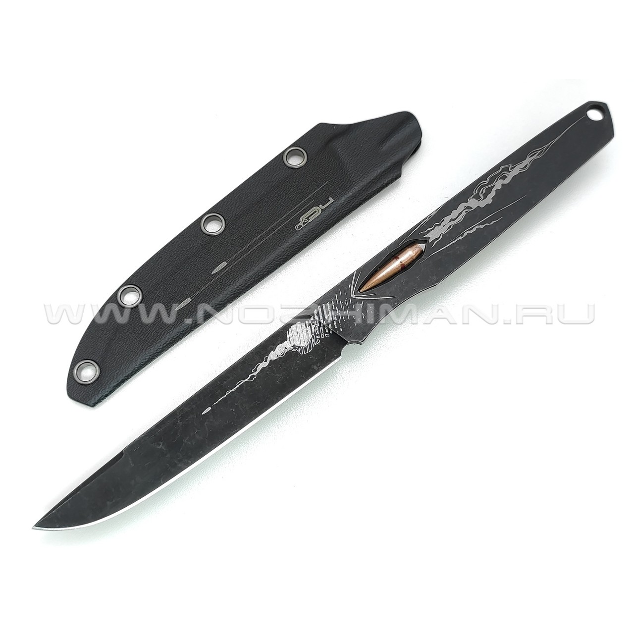 N.C.Custom нож Пуля-Дура (Pulya-dura) сталь Aus-8 блэквош, рукоять сталь