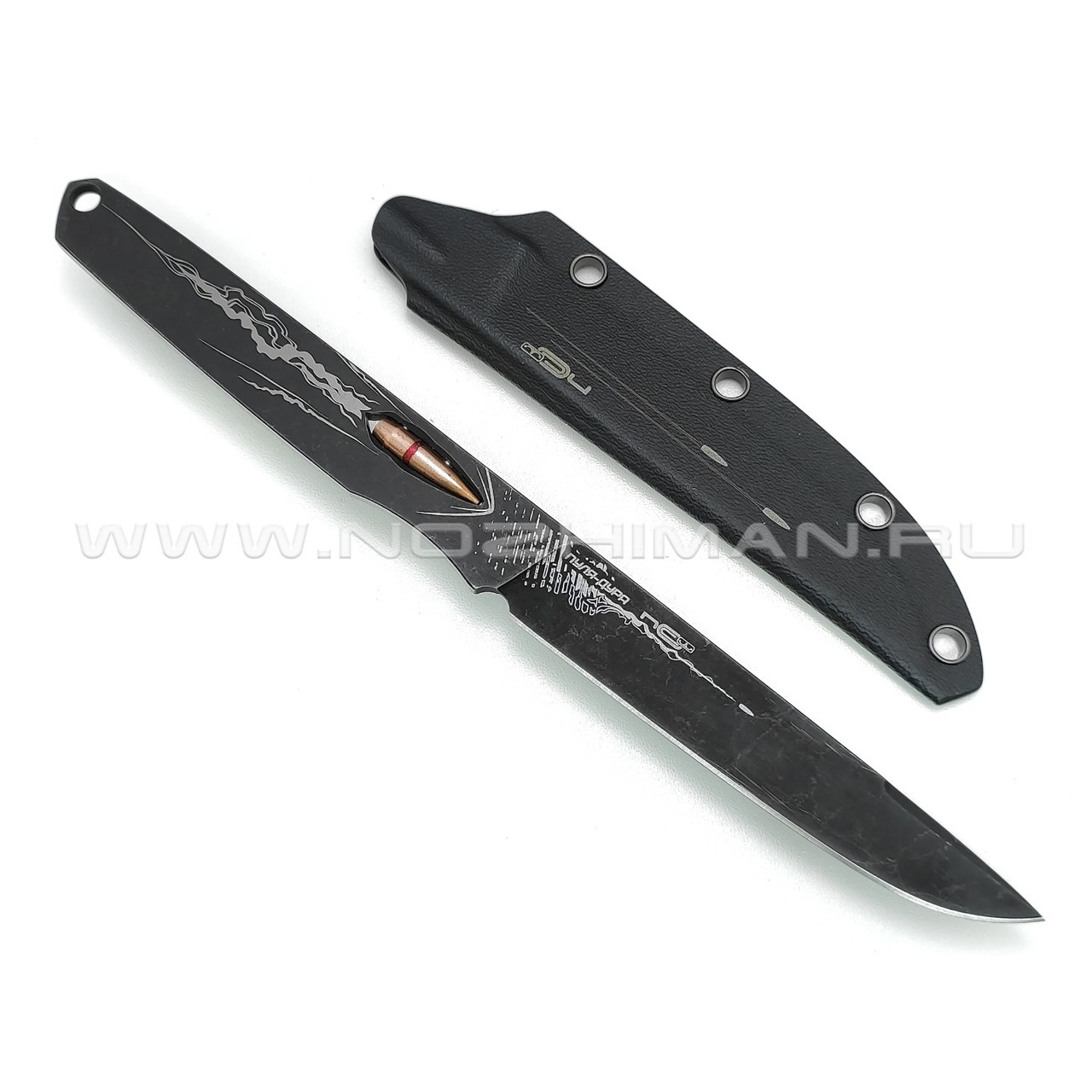 N.C.Custom нож Пуля-Дура (Pulya-dura) сталь Aus-8 блэквош, рукоять сталь