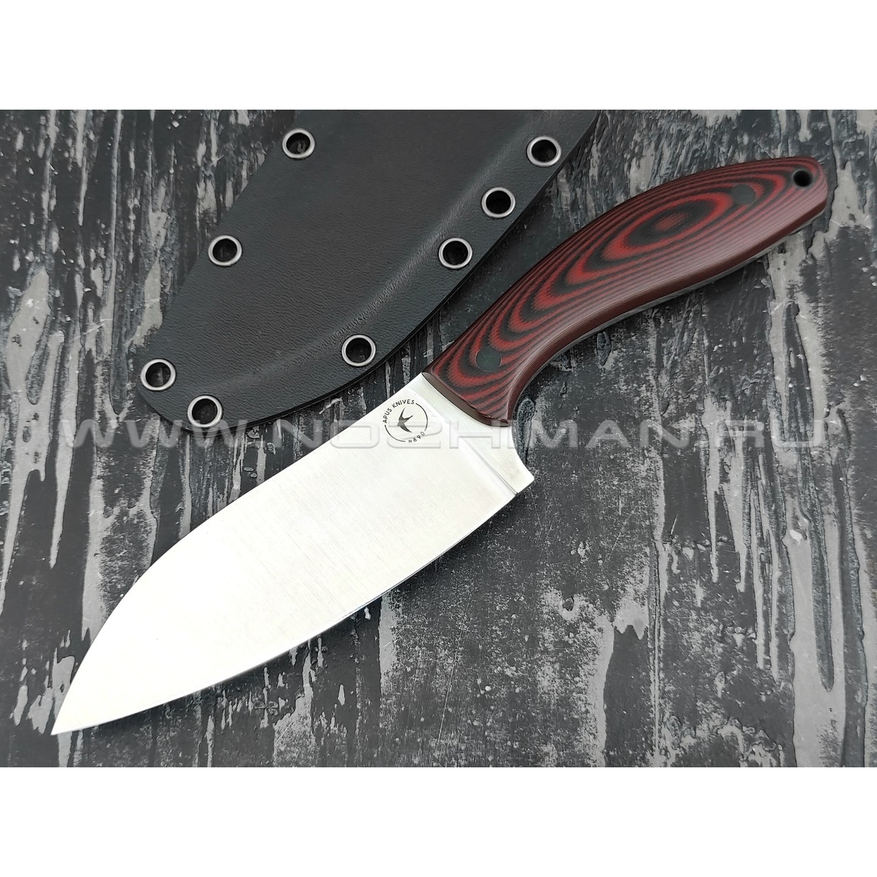 Апус нож Santoku S сталь N690, рукоять G10 black/red
