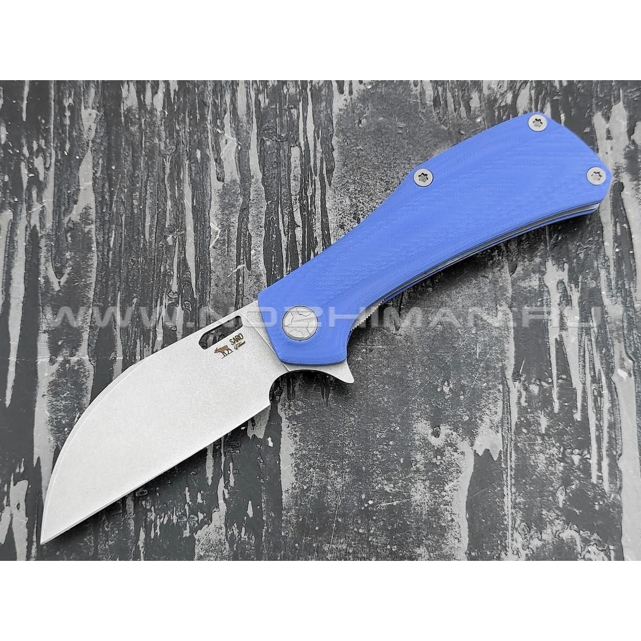 Saro нож Скорпион EVO Wharncliffe сталь K110, рукоять G10 blue