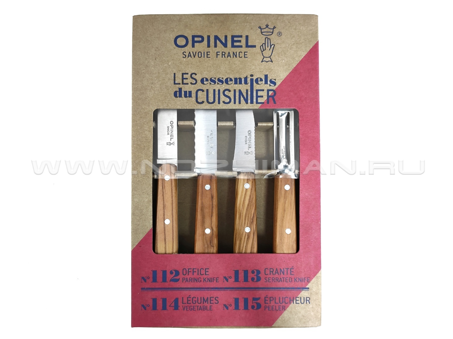 Кухонный набор Opinel Olive 4 Essentials 002163 сталь 12C27, рукоять дерво олива