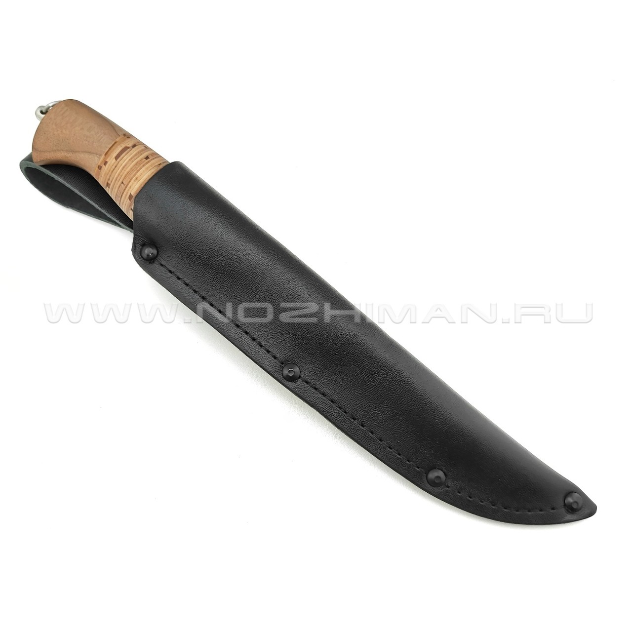 Нож "Засапожный-Т" сталь 65Г, рукоять наборная береста, орех (Титов & Солдатова)