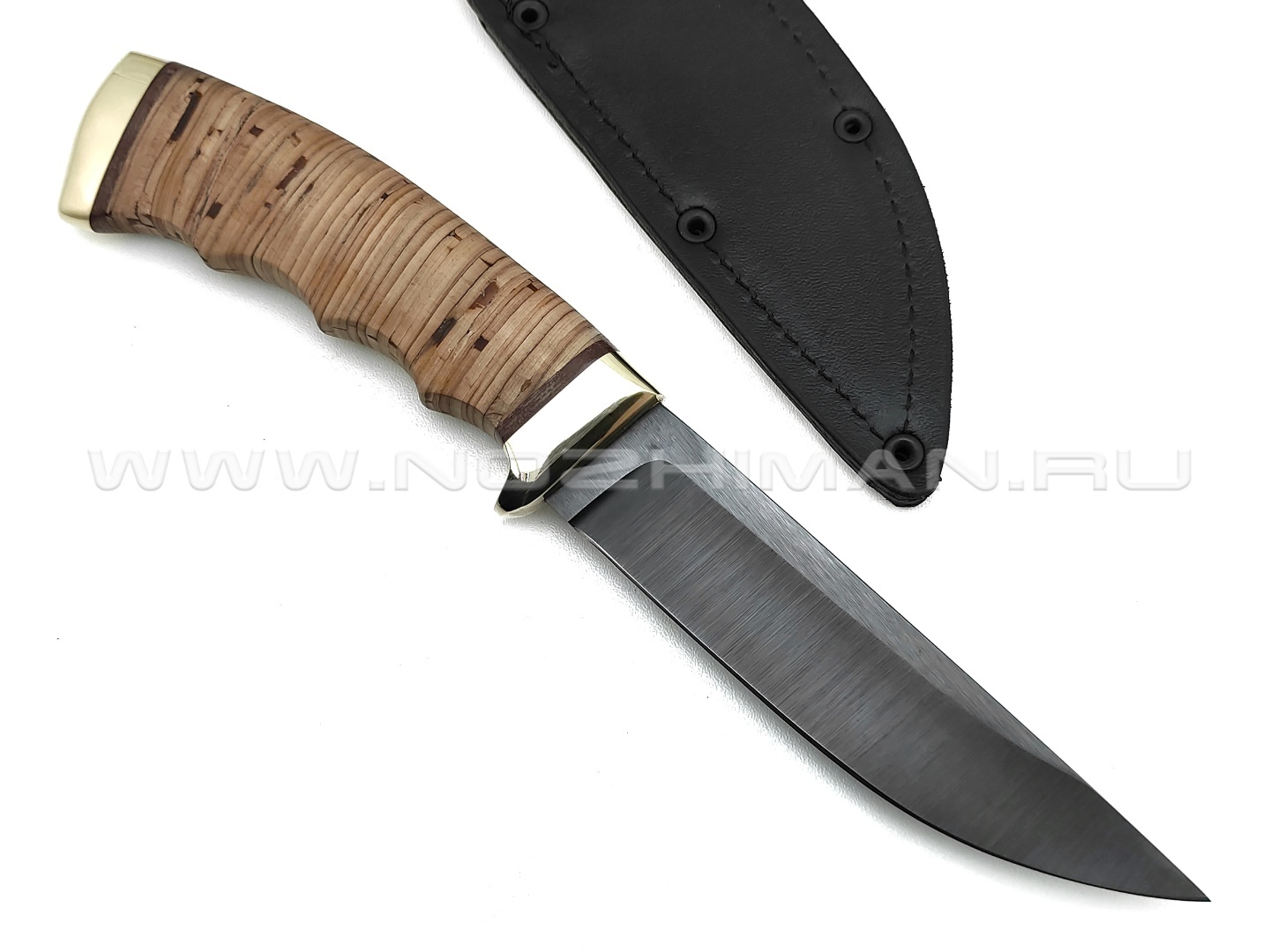 Нож "Кобра-3" сталь 65Г, рукоять наборная береста, латунь (Титов & Солдатова)