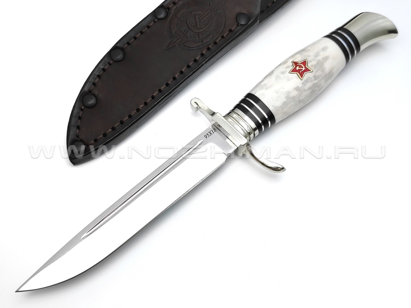 Нож "Финка НКВД" сталь 95х18, рукоять рог лося со звездой, мельхиор (Титов & Солдатова)
