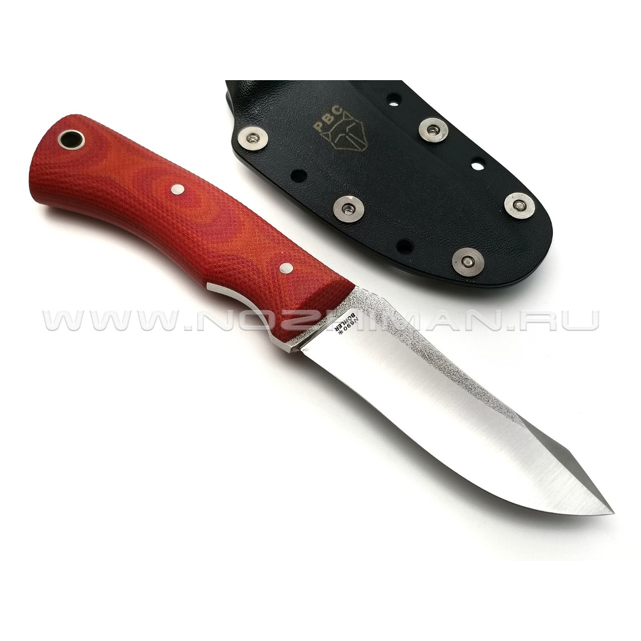 РВС нож "Зверобой" сталь N690, рукоять микарта red & orange