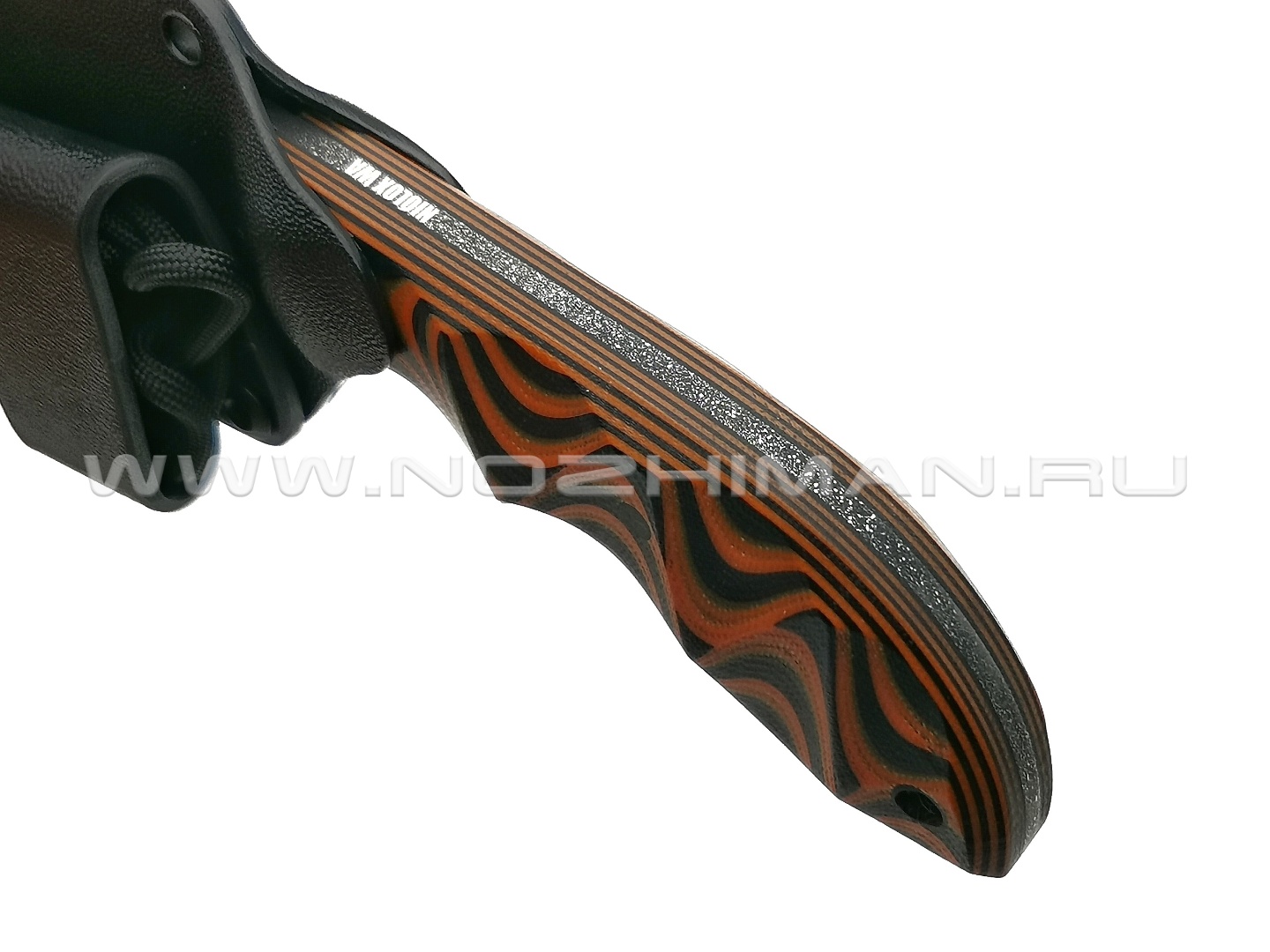 Волчий Век нож "Кондрат 10" сталь Niolox WA Дамаскаж, рукоять G10 black & orange