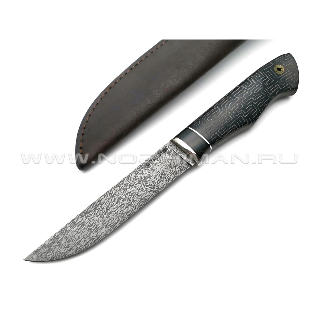 Волчий Век нож "Слон" сталь CPM REX 121 WA дамаскаж, рукоять микарта, гравировка