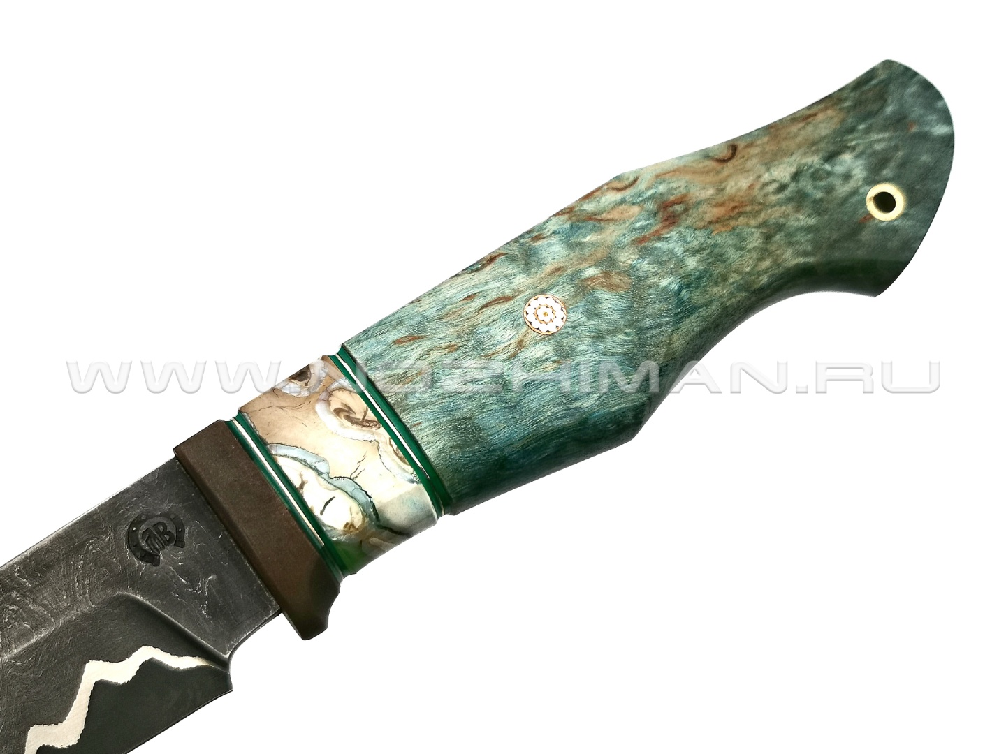 Нож "НЛВ15" ламинат S390, рукоять карельская береза, зуб мамонта, бронза (Кузница Васильева)