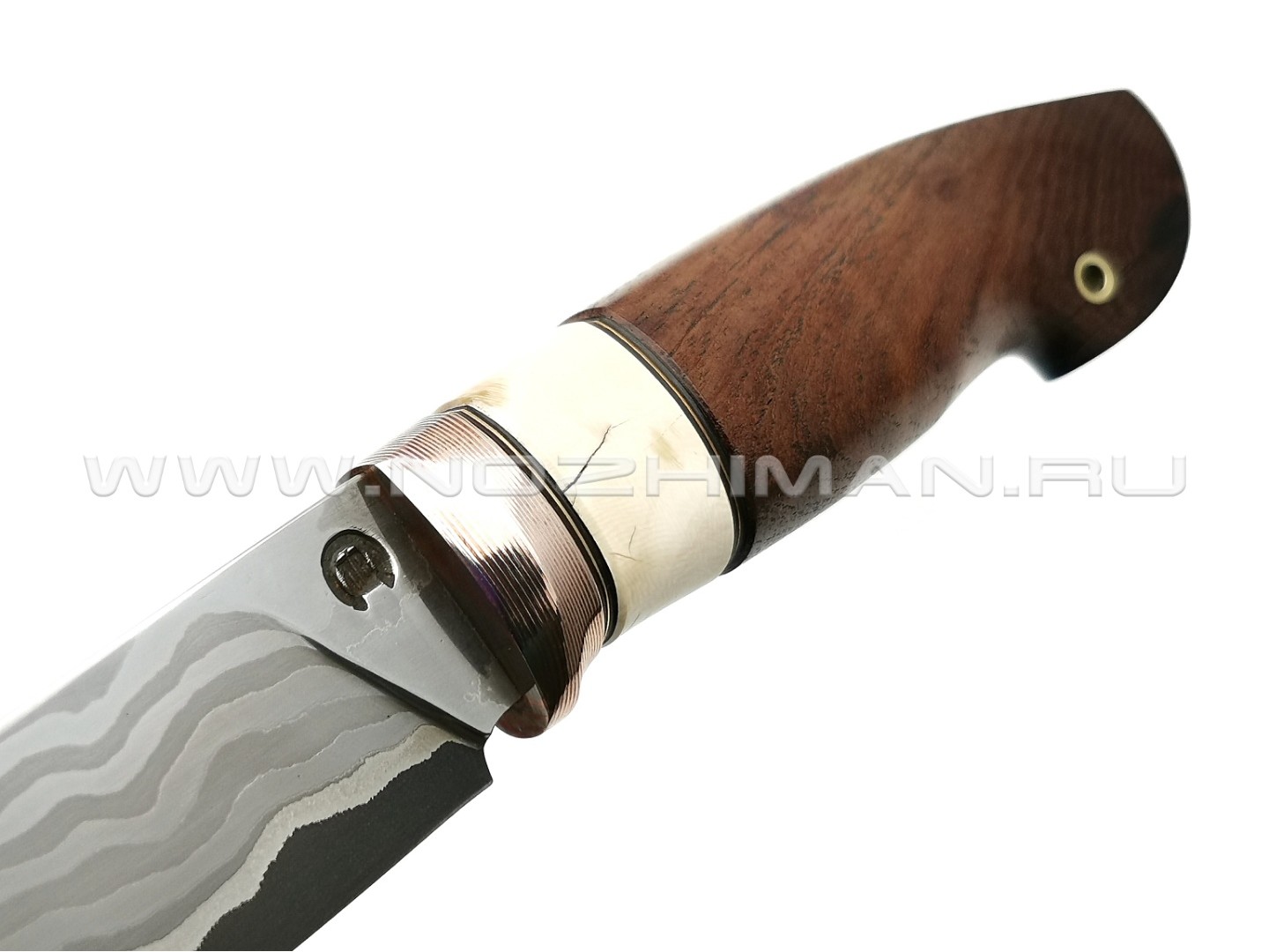 Нож "НЛВ20" ламинат K340 рукоять дерево орех, бивень мамонта, мокумэ-гане (Кузница Васильева)