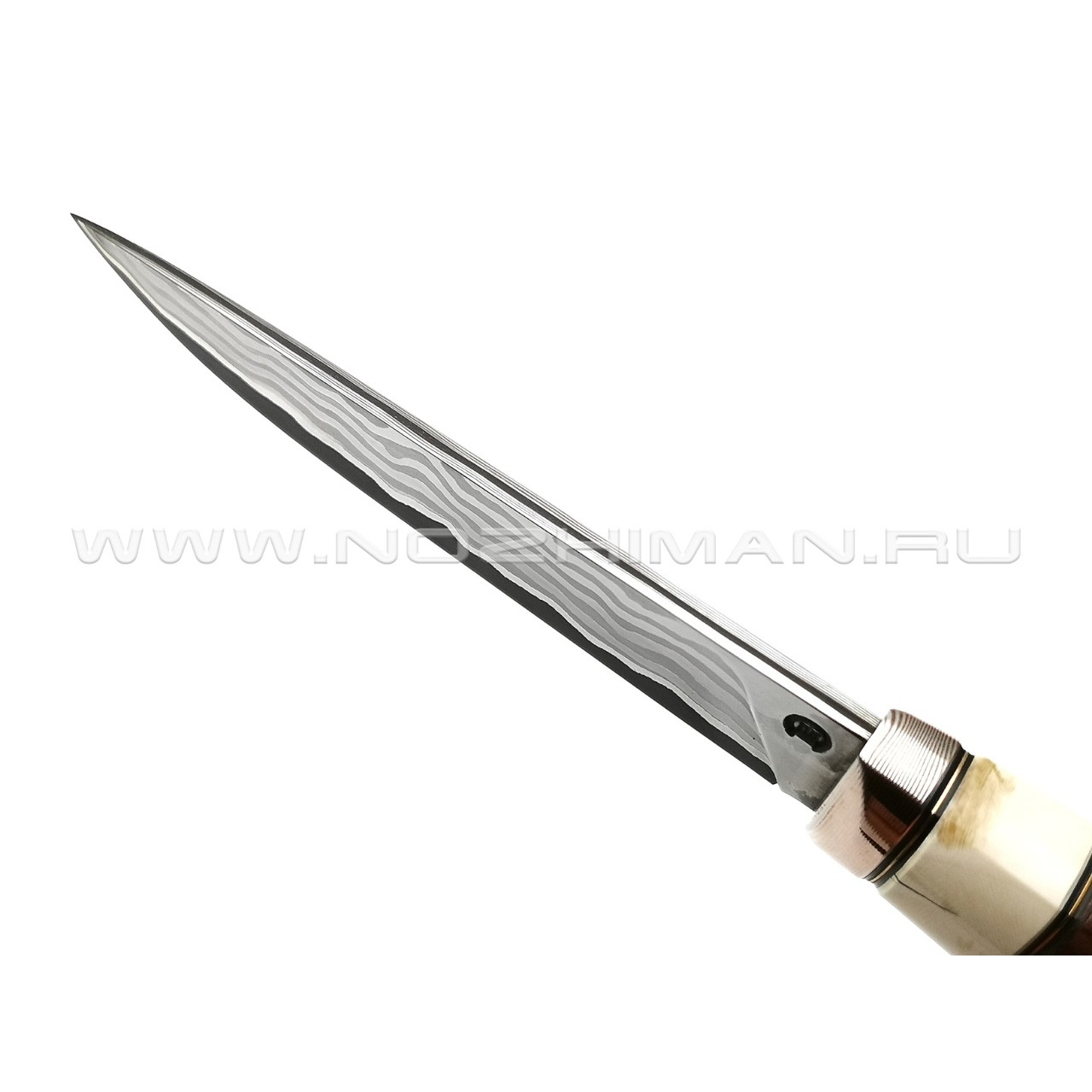 Нож "НЛВ20" ламинат K340 рукоять дерево орех, бивень мамонта, мокумэ-гане (Кузница Васильева)