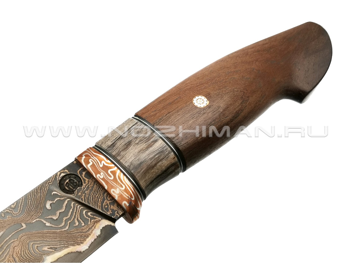 Нож "НЛВ17" ламинат 9ХС, рукоять палисандр, мокумэ-гане (Кузница Васильева)