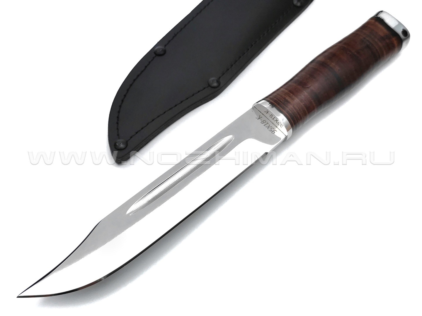 Нож "Комбат-2" сталь 95Х18, рукоять наборная кожа (Титов & Солдатова)