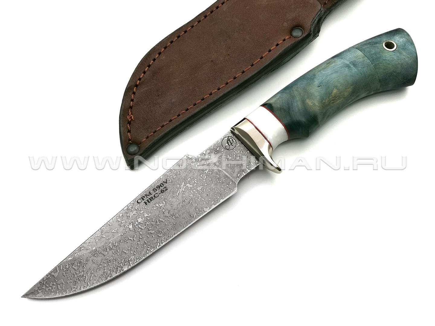 Нож Ирбис сталь CPM S90V, рукоять кап клёна, мельхиор (Фурсач А. А.)
