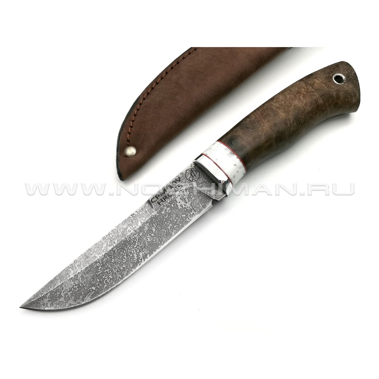 Нож Тигр сталь CPM 10V, рукоять кап клёна, мельхиор (Фурсач А. А.)