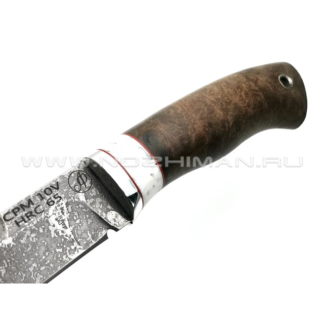 Нож Тигр сталь CPM 10V, рукоять кап клёна, мельхиор (Фурсач А. А.)