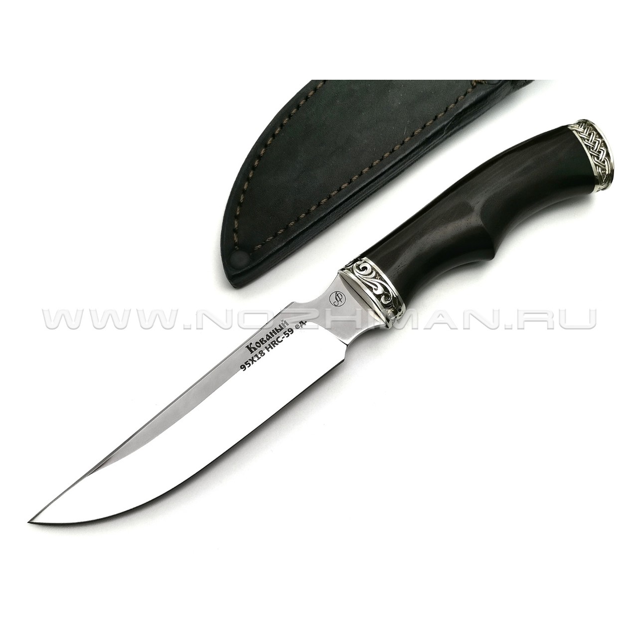 Нож Рысь-М сталь 95Х18, рукоять граб, мельхиор (Фурсач А. А.)