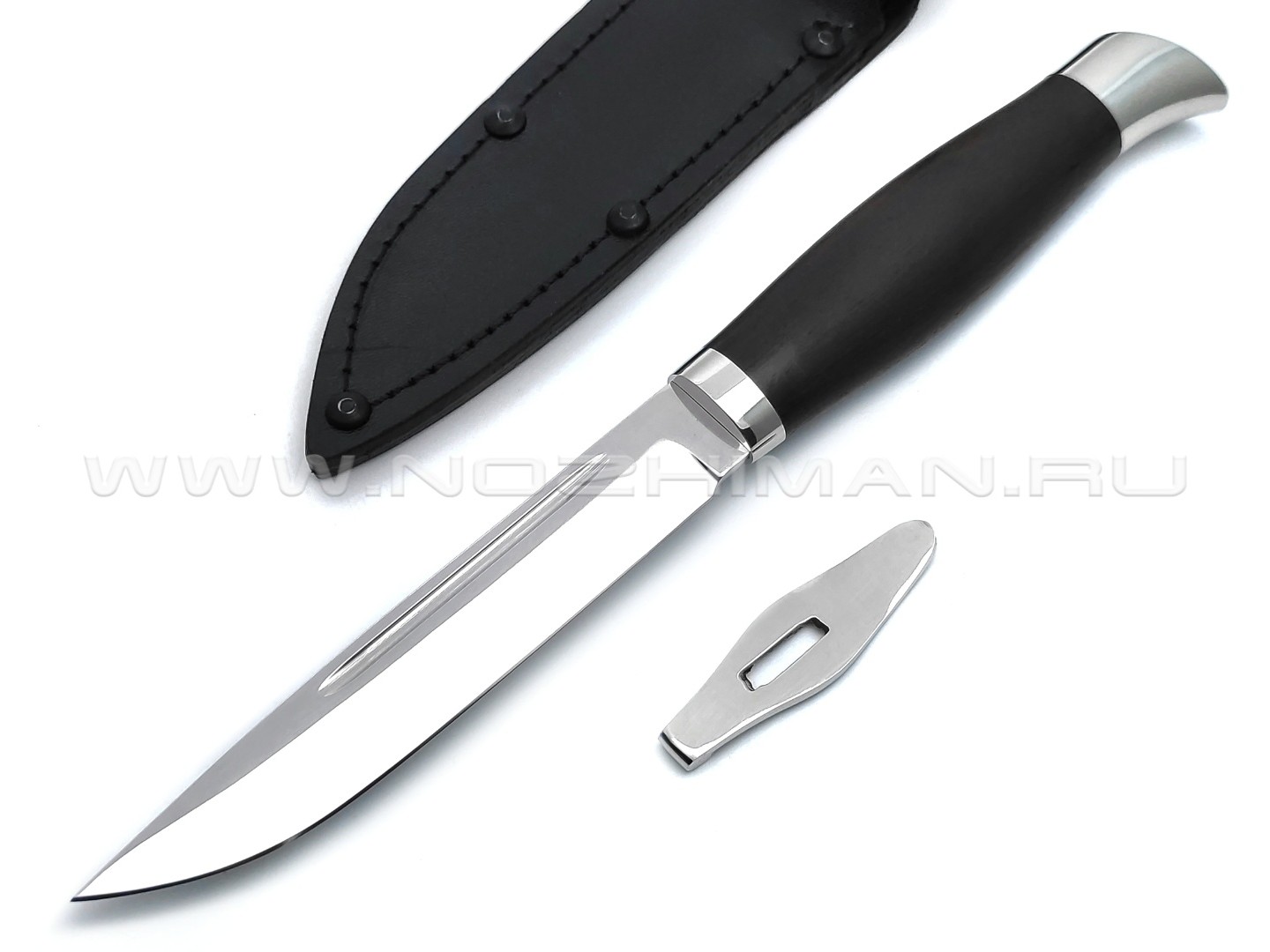 Нож финка НКВД, сталь S390, рукоять и ножны карельская береза черный граб, мельхиор отзывы