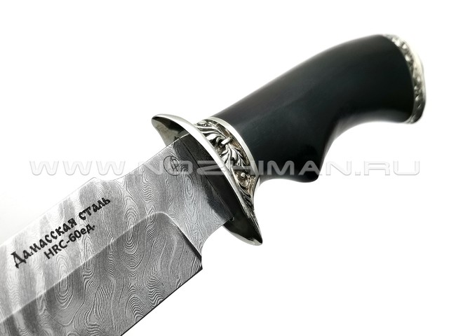 Нож Ирбис дамасская сталь, рукоять граб, мельхиор (Фурсач А. А.)