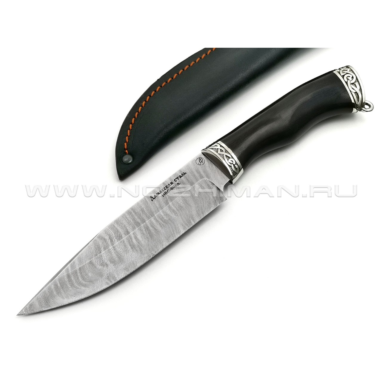 Нож Ворон дамасская сталь, рукоять граб, мельхиор (Фурсач А. А.)