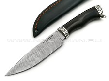 Нож Ворон дамасская сталь, рукоять граб, мельхиор (Фурсач А. А.)