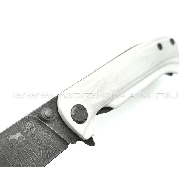 Saro нож Чиж Next дамасская сталь, рукоять G10 white