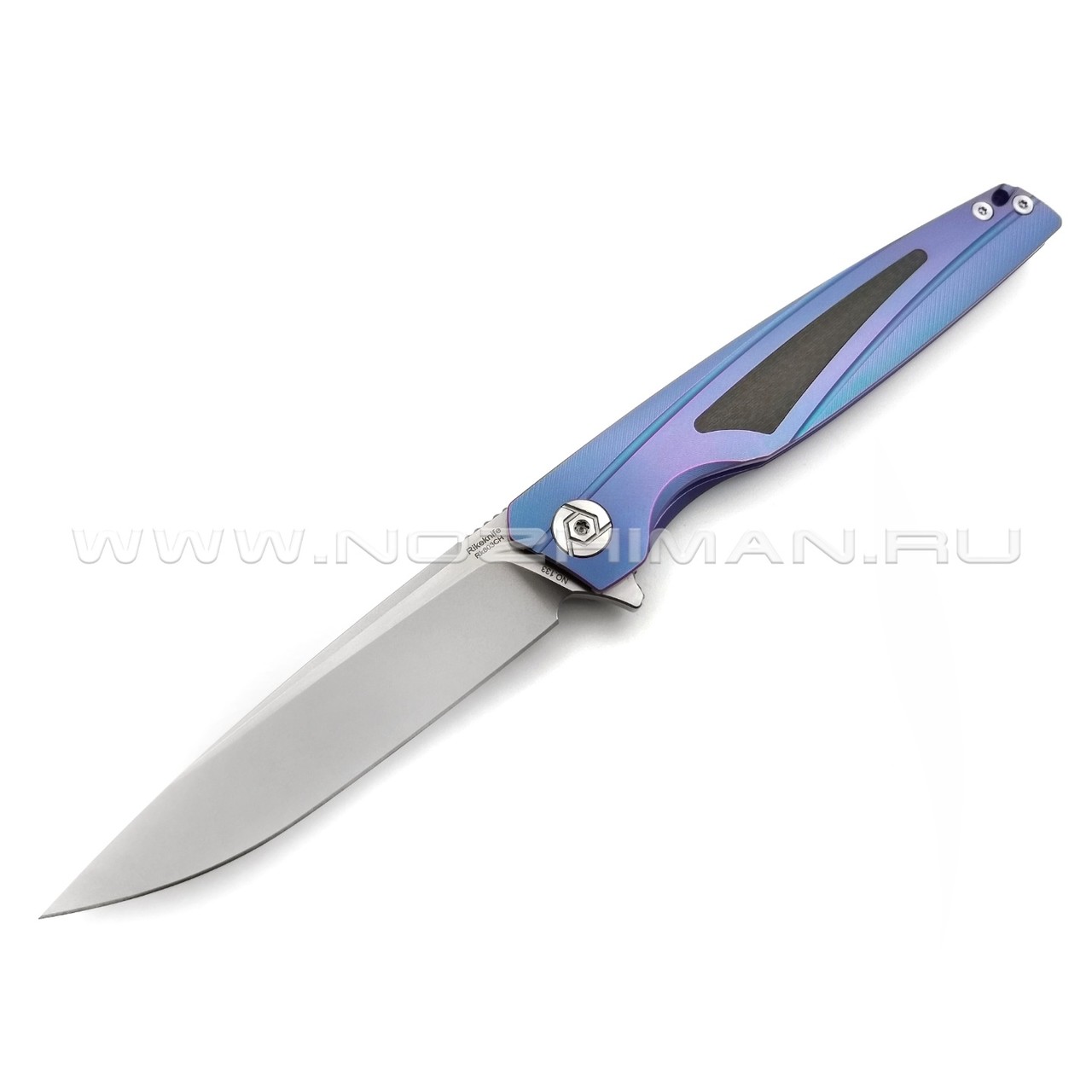 Rike Knife нож RK803CH-B сталь M390, рукоять 6AL4V Titanium blue, carbon fiber