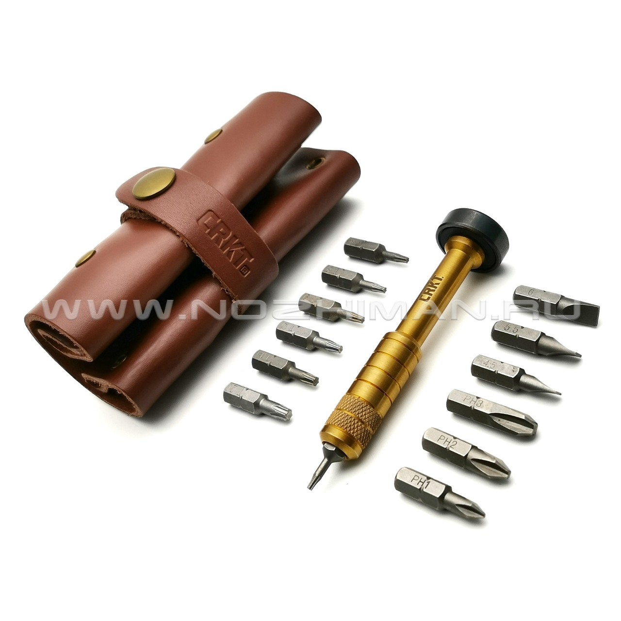 Набор бит с отверткой CRKT Hex Bit Driver Leather Tool Roll 9911