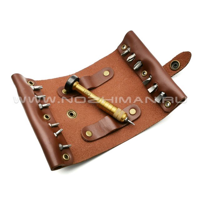 Набор бит с отверткой CRKT Hex Bit Driver Leather Tool Roll 9911