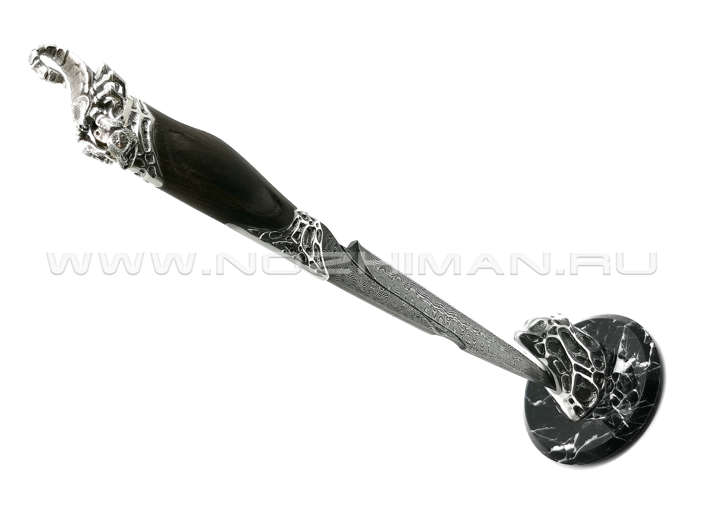 Композиция "Скорпион" нож из дамасской стали, рукоять дерево эбен, бронза, серебро (Северная Корона)