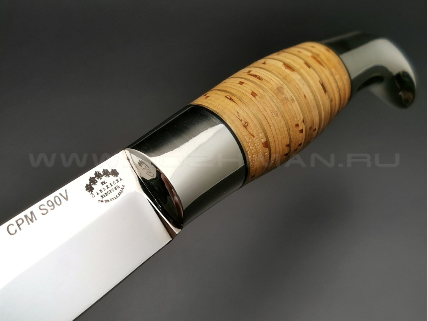 Нож "Финка Фронтовая" сталь S90V, рукоять наборная береста, мельхиор (Тов. Завьялова)