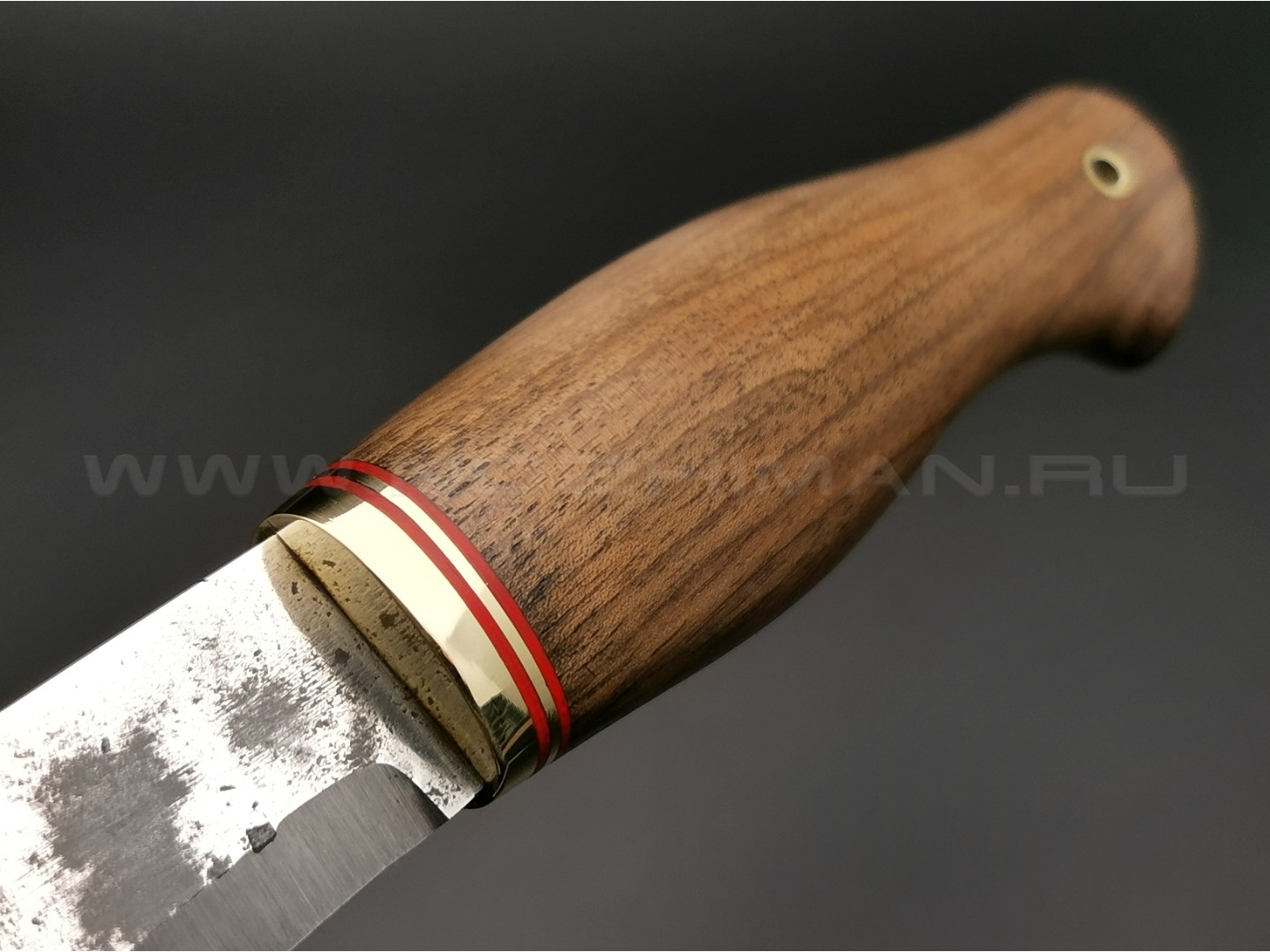 Нож "Берси" сталь Х12МФ, рукоять орех, латунь, красные вставки (Тов. Завьялова)